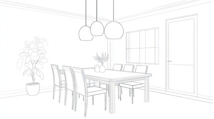 Fototapeta premium Interior sketch of a modern dining room.