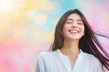 ロングヘアの笑顔の女性