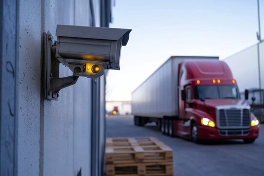 Security camera monitors loading dock truck