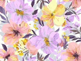 pastel floral pattern with large hand-painted flowers