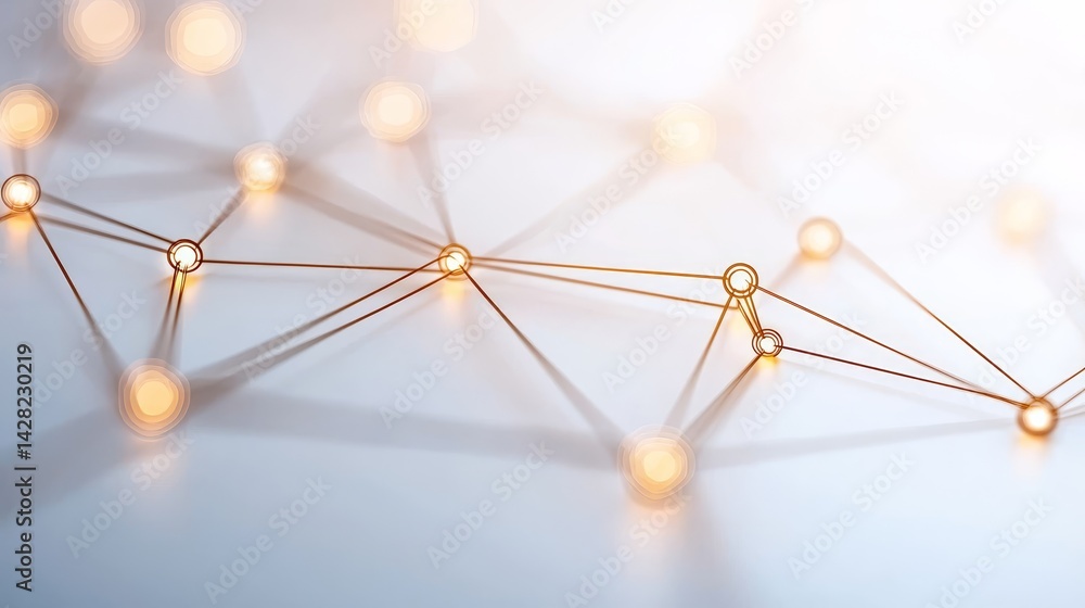 Poster abstract network connections with glowing nodes on a light background