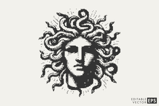 retro medusa pixel style
