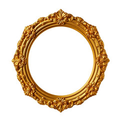 Ornate vintage oval gold frame with floral carving, Baroque style, isolated on transparent white background PNG picture frame baroque style