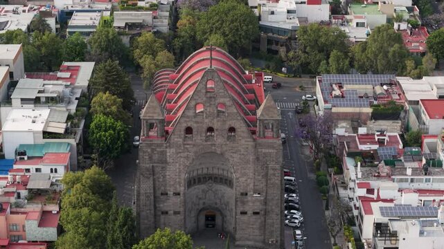 Aerial perspective of a church in central part of Polanco, CDMX