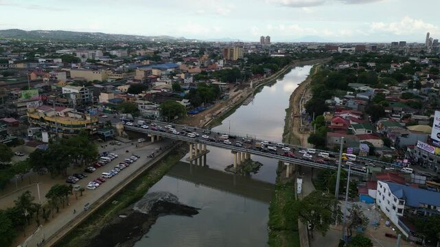 Aerial View Of Marikina River Water Level Bridge In Marikina, Metro Manila, Philippines.