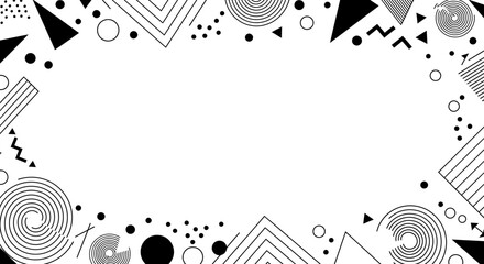 Obraz premium Monochrome Geometric Frame Design with Spirals, Triangles, and Dotted Accents