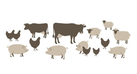 Obraz premium Stylized farm animal silhouettes, a minimalist vector illustration of livestock