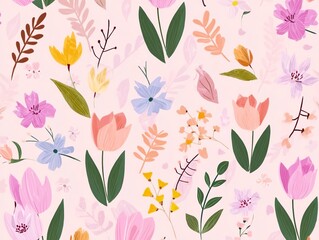Bright and colorful seamless floral pattern with hand-painted flowers