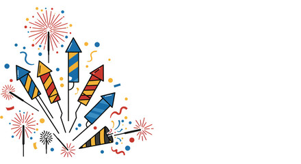 Fototapeta premium Festive firework display with colorful rockets against a blank backdrop
