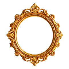 Ornate vintage oval gold frame with floral carving, Baroque style, isolated on transparent white background PNG picture frame baroque style