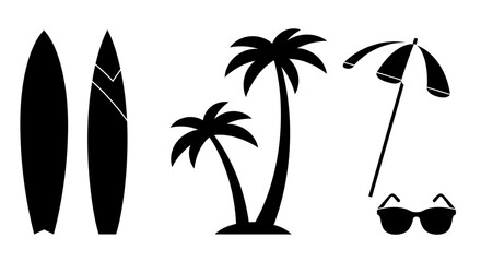 Silhouette summer holiday icons composition on a white backdrop for beach vibes