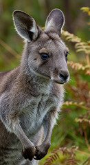 Fototapeta premium Kangaroo Standing Upright in Natural Habitat Close Up