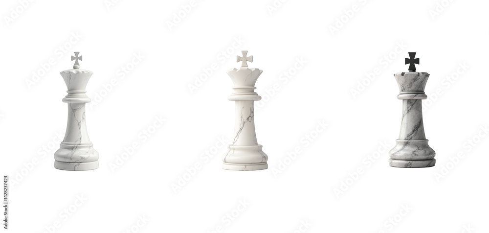 Poster three elegant marble chess kings with unique designs standing in a row