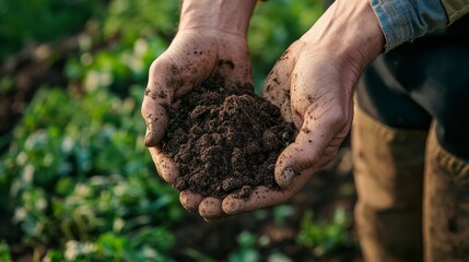 Weathered Hands Holding Dark Brown Soil Outdoors