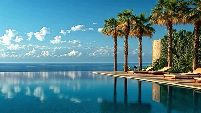 Luxurious tropical poolside oasis with stunning ocean views at cozy resort