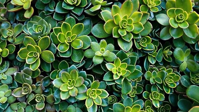 Vibrant succulent wall displaying lush green rosettes in a serene garden atmosphere