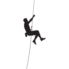 Man climbing rope silhouette vector flat illustration design.
