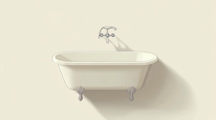 Cream-colored freestanding claw-foot bathtub with wall-mounted faucet