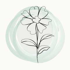 Elegant Minimalist Line Art Flower on Soft Green Watercolor Background