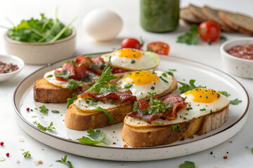 Delicious Breakfast Toast with Eggs and Bacon