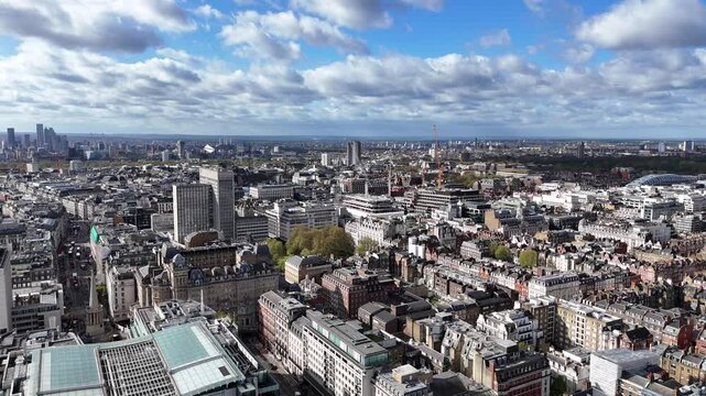 Regent street London view over BBC Broadcasting House Aerial 4K footage