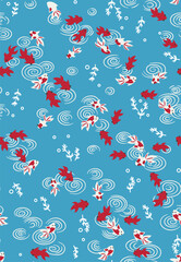 Seamless pattern of goldfish swimming, perfect for aquatic-themed designs and projects. © Creative Pulse
