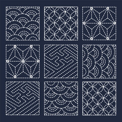 
Seamless geometric line art with a stitched effect, perfect for textile or print patterns.
