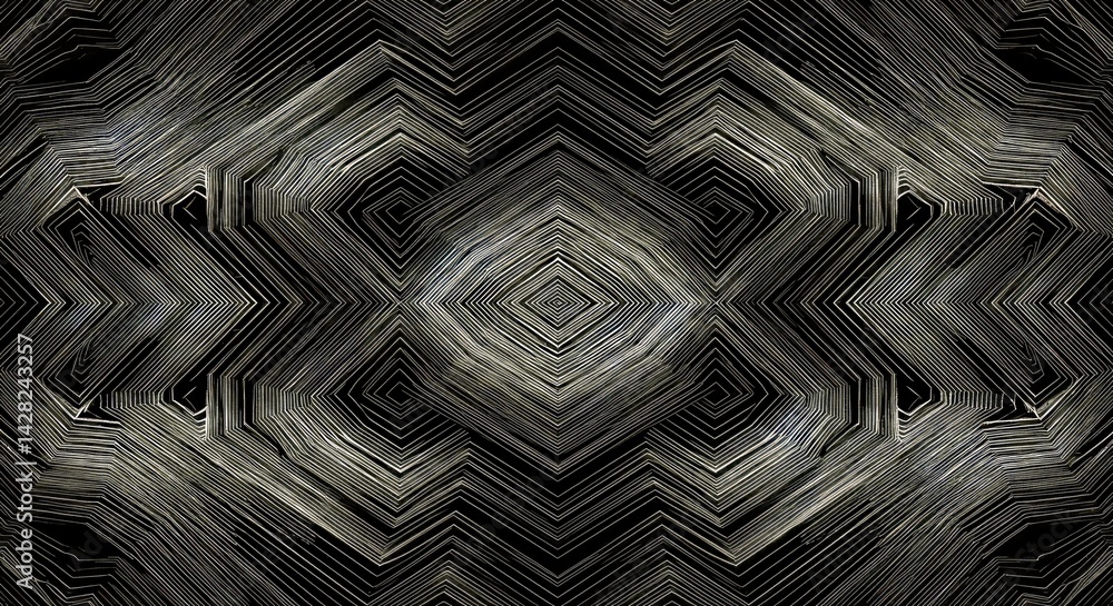 Poster symmetrical abstract line maze pattern monochrome gradient visual effect background