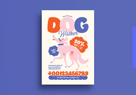 Pink Quirky Dog Walker Flyer Layout
