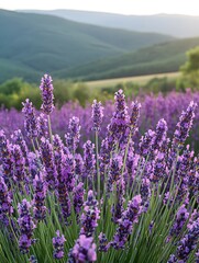 Obraz premium Lavender fields in bloom with mountains in the background Generative AI