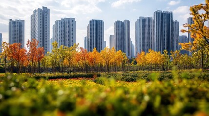 Obraz premium Autumnal Cityscape with Skyscrapers