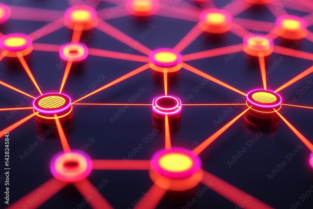 Poster abstract network design with glowing nodes and connections.