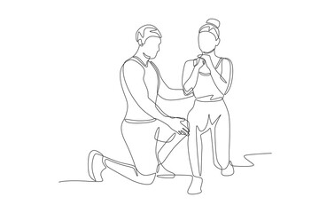 Personal training provides squat movement instructions. Personal training concept one-line drawing