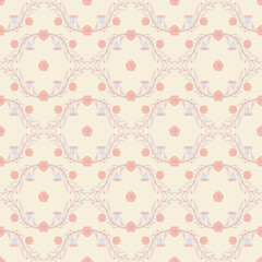 Seamless pattern with convolvulus plant, its flowers, and leaves. Retro template for fashion prints. Beige background. Floral vector illustration