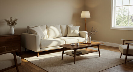 Interior shows a Sofa, Coffee Table, and Armchairs in a living room setting