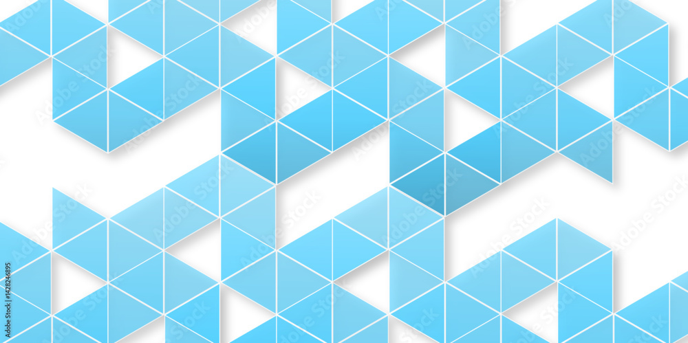 Poster blue grid mosaic background. triangles and hexagon mosaic abstract geometric background of blue tria