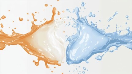 Two contrasting liquids colliding in vibrant splashes