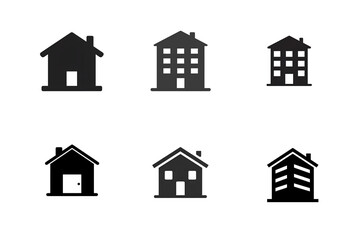 Fototapeta premium Black House and Building Icon Set – Minimal Real Estate and Property Symbols