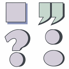 Collection of colorful geometric shapes question mark and quotation marks design