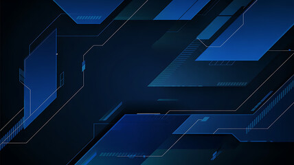 Abstract digital illustration featuring overlapping geometric shapes with lines and a gradient of blue hues.