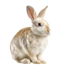 Fototapeta premium Adorable cream colored rabbit sitting isolated on pet fur hare cute soft on transparent background