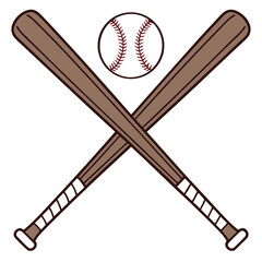 Baseball Bats Crossed With Ball Flat Vector Illustration Graphic Design