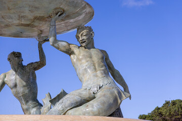 Tritons' Fountain, modernist masterpiece and popular tourist landmark, Valletta, Malta
