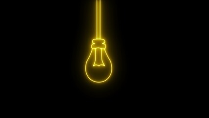 3d rendering - illustration. Glowing neon line light bulb icon isolated on black background.
