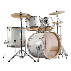 Fototapeta premium Professional white drum kit studio music instrument set pop tom band rock on transparent background