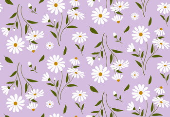 Floral pattern with hand-drawn daisy flowers
