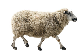 Walking sheep fluffy wool farm animal beige furry coat lamb herd soft cute on transparent background