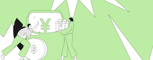 Use red envelopes to attract new customers and promote activity. Flat vector character concept illustration
