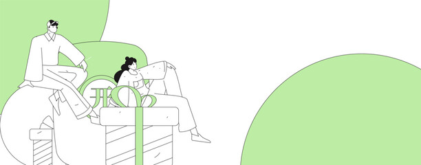 Use red envelopes to attract new customers and promote activity. Flat vector character concept illustration
