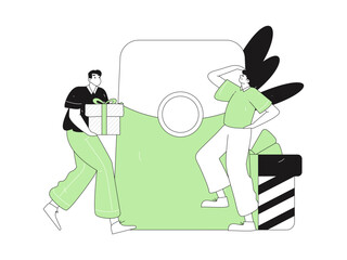 Use red envelopes to attract new customers and promote activity. Flat vector character concept illustration
